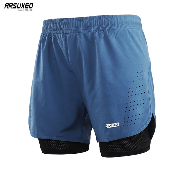 ARSUXEO Men's Running Shorts 2 in 1 Quick Dry Sport Shorts Athletic Training Fitness Short Pants Gym Shorts Workout Clothes B179