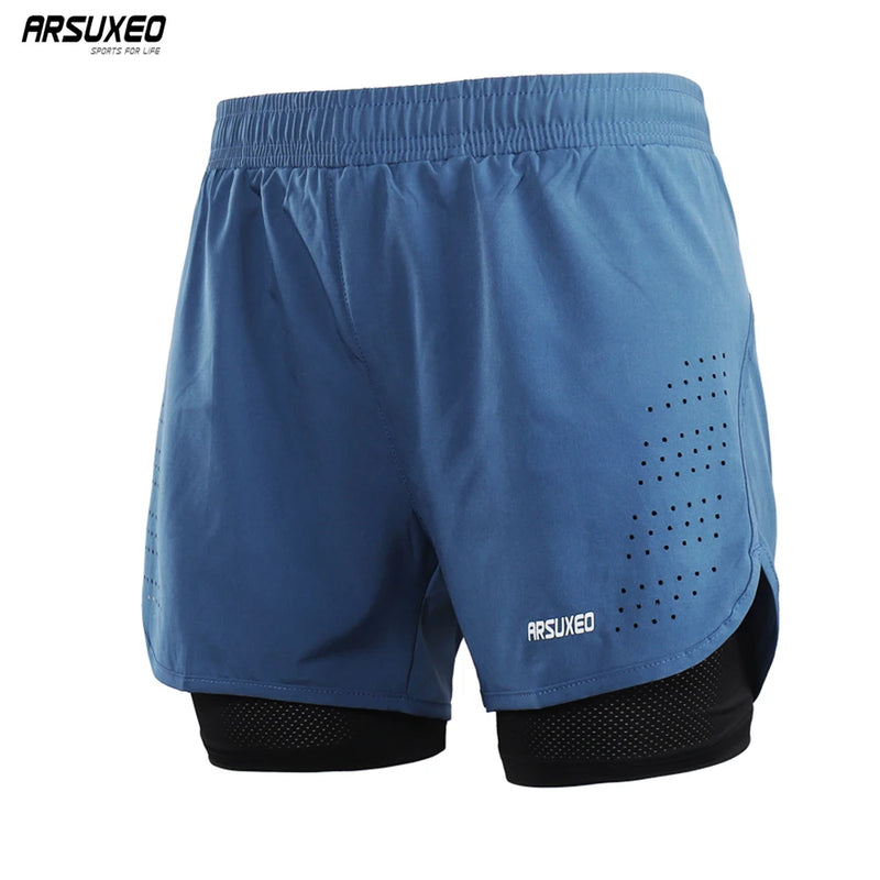 ARSUXEO Men's Running Shorts 2 in 1 Quick Dry Sport Shorts Athletic Training Fitness Short Pants Gym Shorts Workout Clothes B179