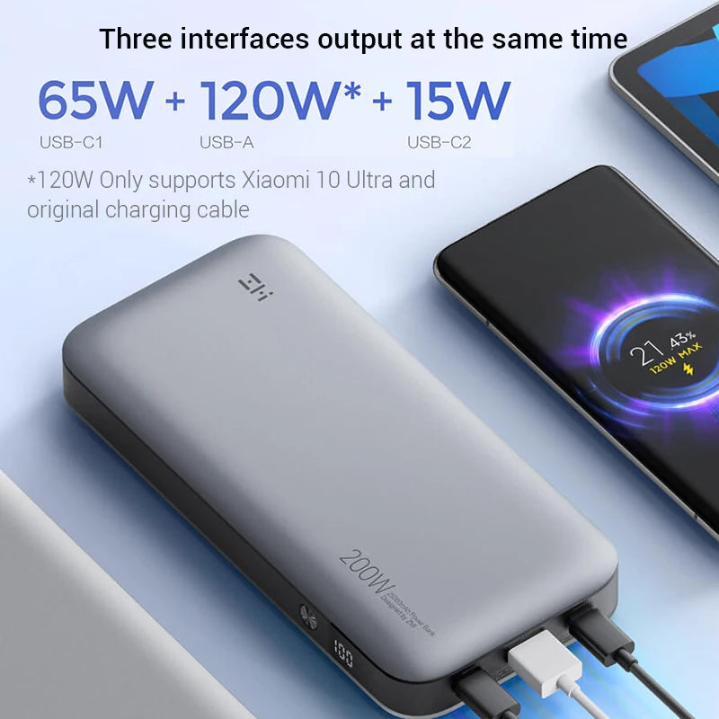 ZMI QB826 QB826G 25000mAh Power Bank No.20 120W 100W 65W Fast Charging for Laptop Macbook Xiaomi Phone PS5 Switch