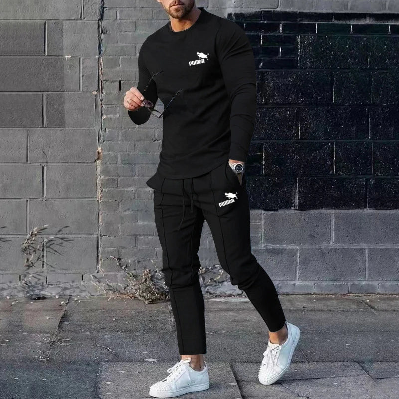 Men's Spring Autumn Round Neck Long sleeved T-shirt Trousers