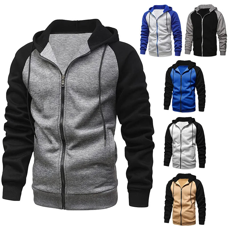 2023 new New men hooded fleece zip hoodie men thick solid color sweatshirt mens casual hoodies sportswear hooded sweatshirts