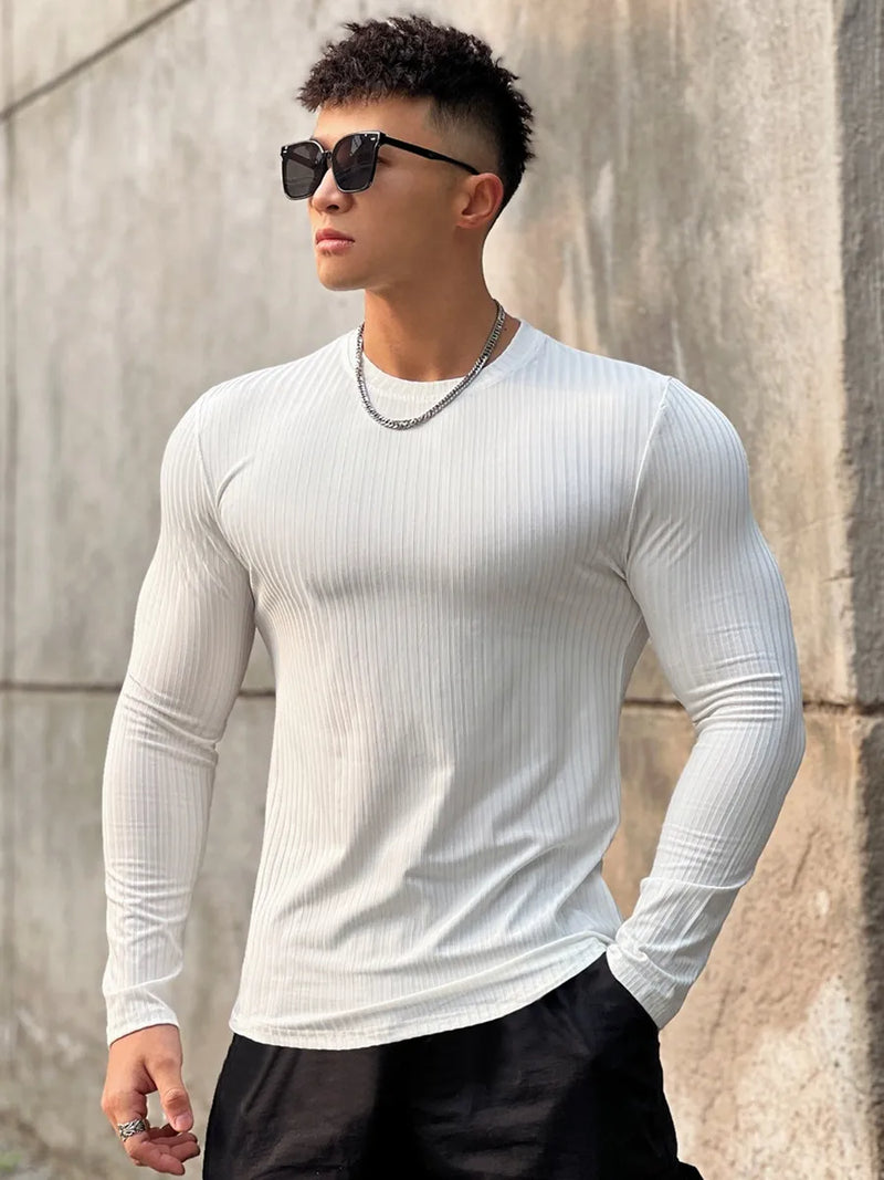 Gym Fitness T-shirt Men Casual Long Sleeve Skinny Shirt Male Bodybuilding Tees Tops Running Sports Quick Dry Training Clothing