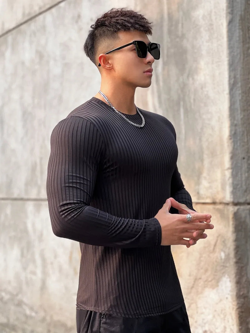 Gym Fitness T-shirt Men Casual Long Sleeve Skinny Shirt Male Bodybuilding Tees Tops Running Sports Quick Dry Training Clothing