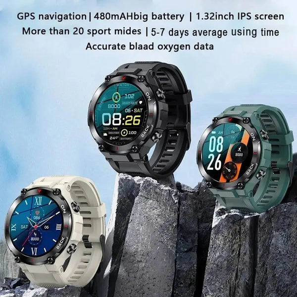 MELANDA Outdoor Military GPS Smart Watch Men 360*360 HD Screen Heart Rate IP68 Waterproof Sports Smartwatch For Android IOS K37