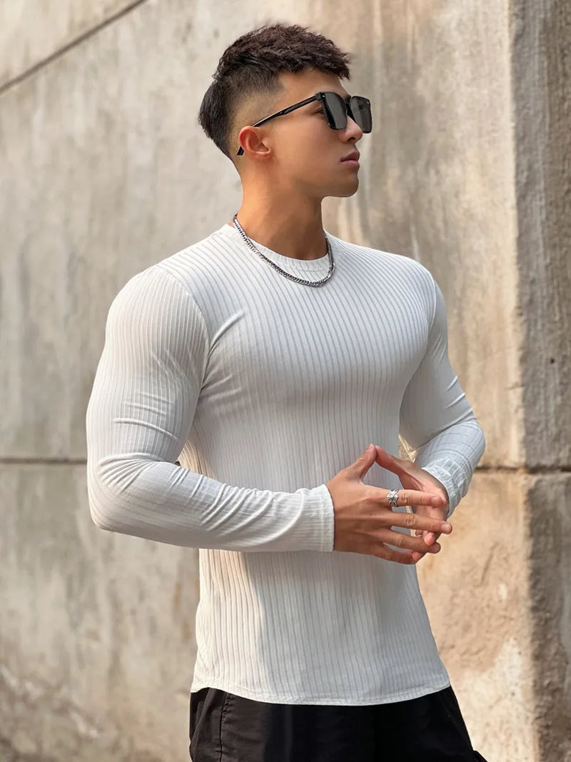 Gym Fitness T-shirt Men Casual Long Sleeve Skinny Shirt Male Bodybuilding Tees Tops Running Sports Quick Dry Training Clothing